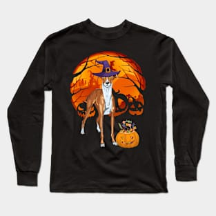 Greyhound pumpkin witch Long Sleeve T-Shirt